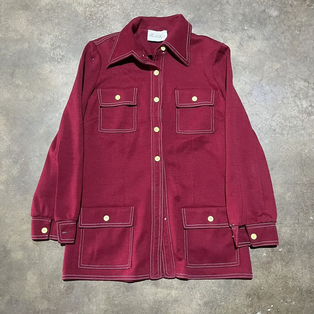 Vintage 60s Butte Knit Red Western Wool Shirt Jacket